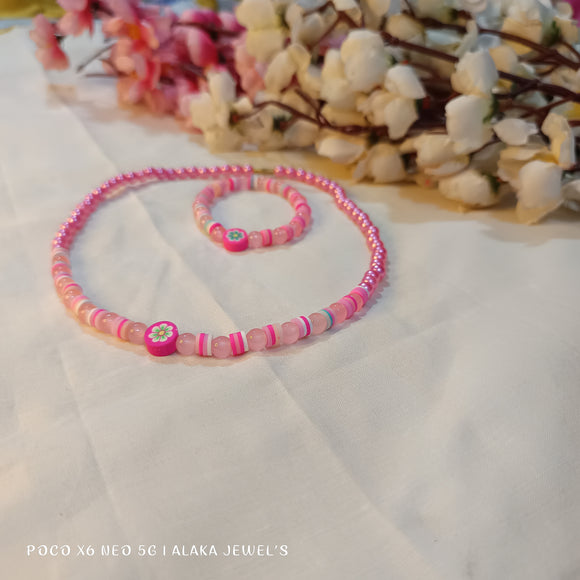 Pink glass beaded jewellery  set for kids