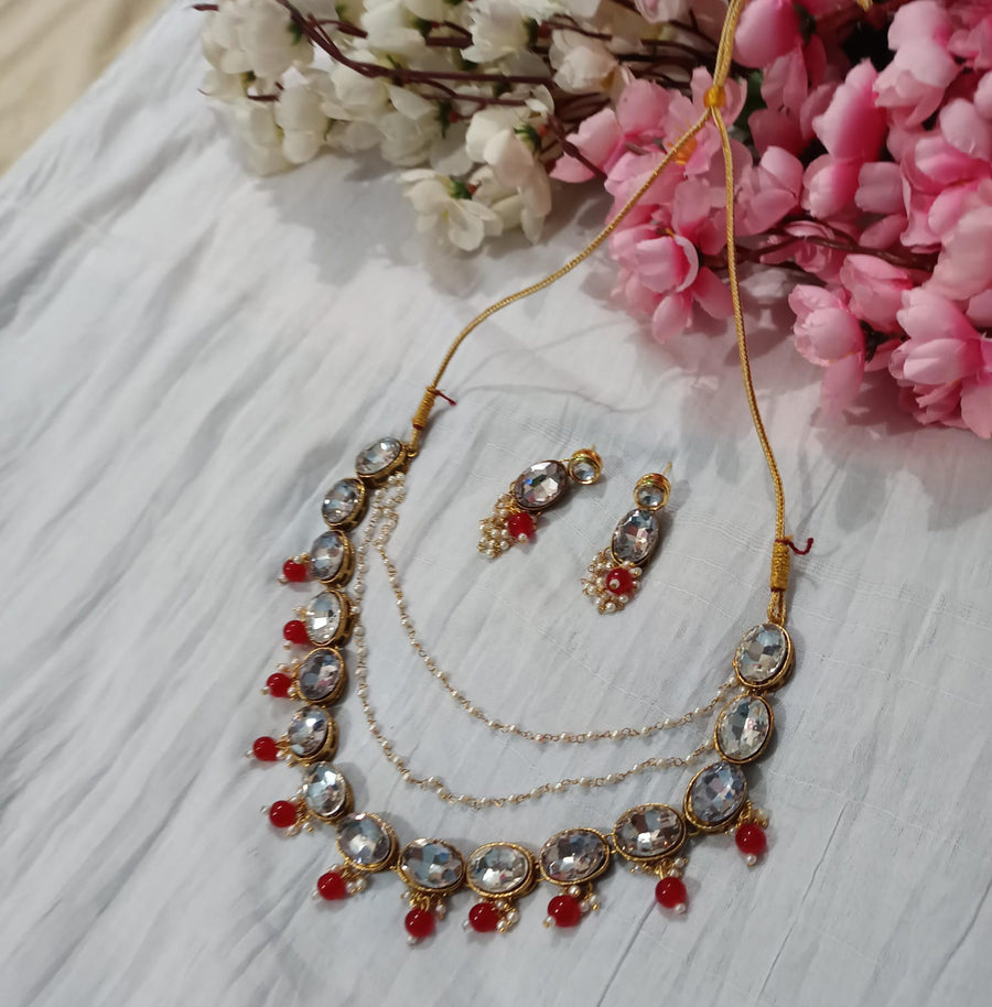 oval kundan necklace with red beads