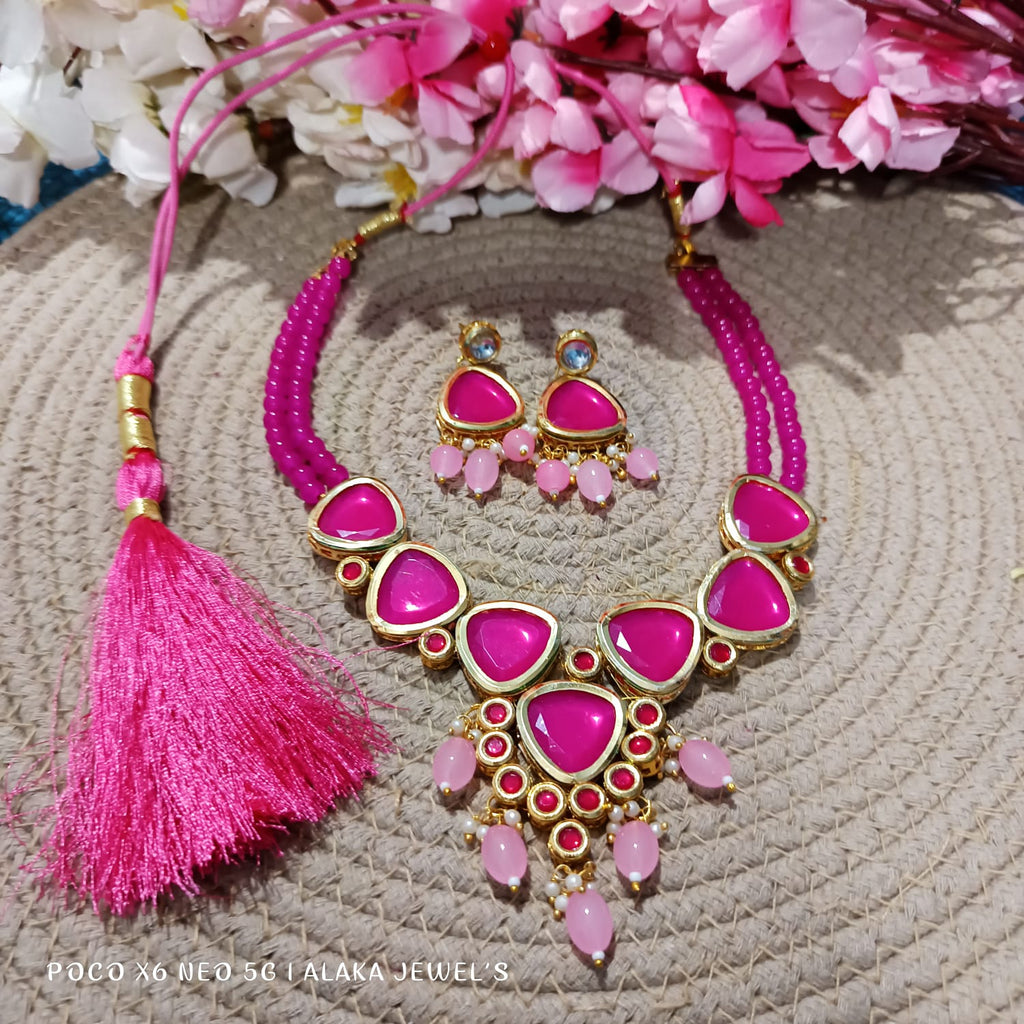 pink large meenakari Kundan necklace set customisable (contact email with order id name)