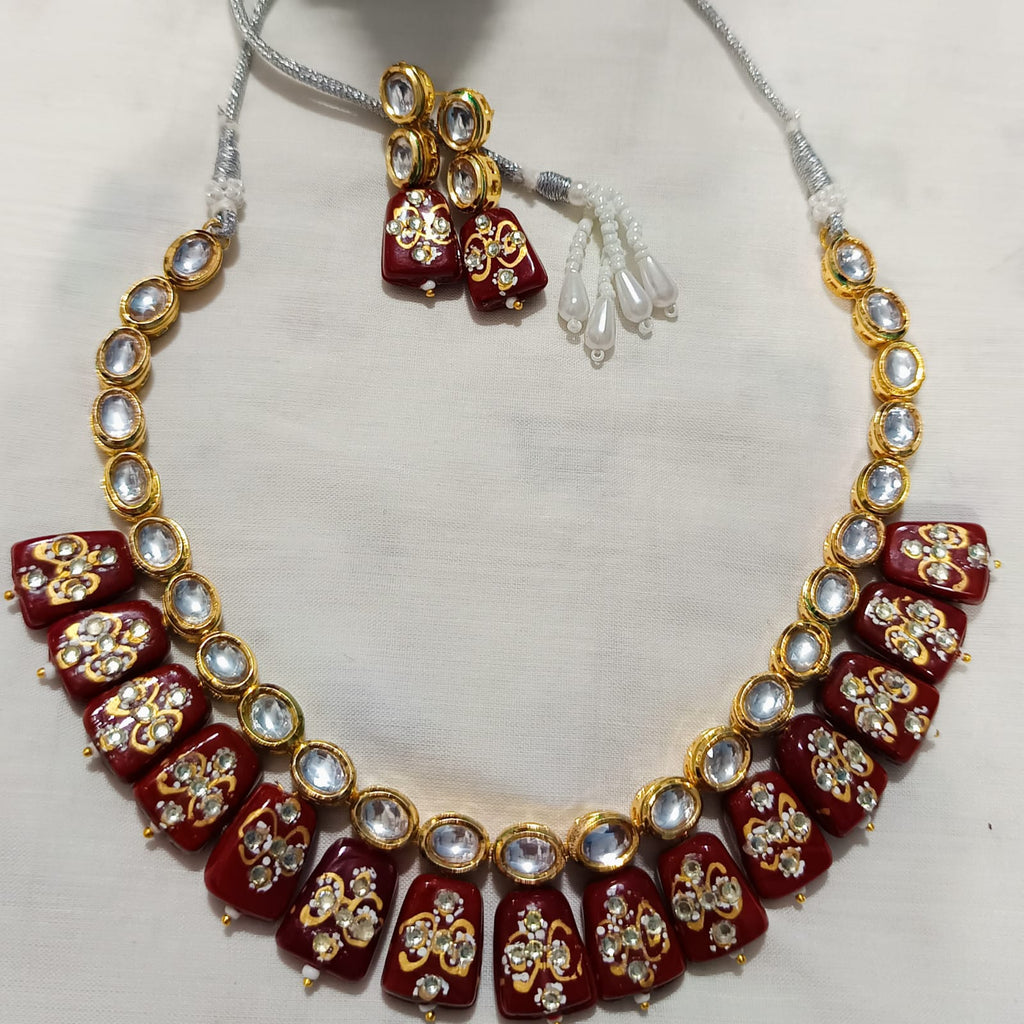 meenakari Kundan thumble necklace set (collector edition) maroon