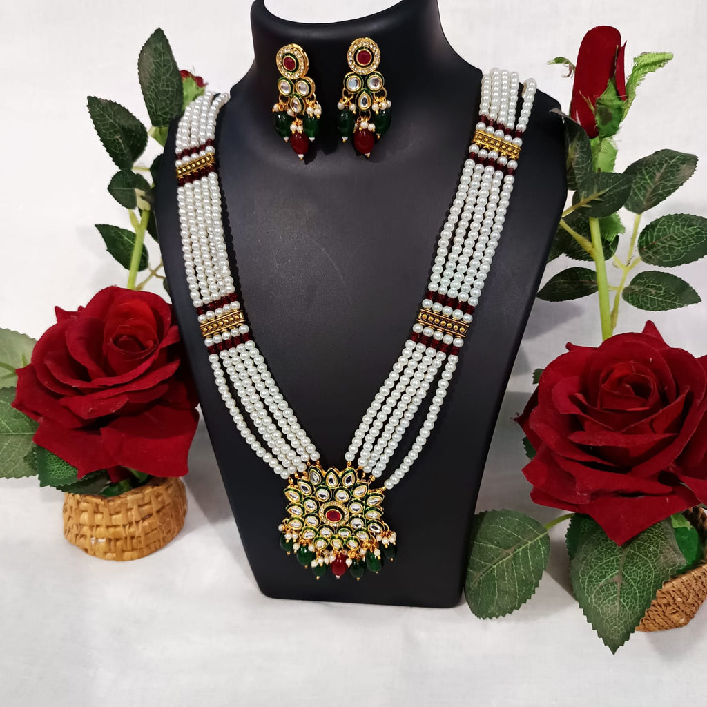kundan pearl beaded long necklace set (collector's edition)