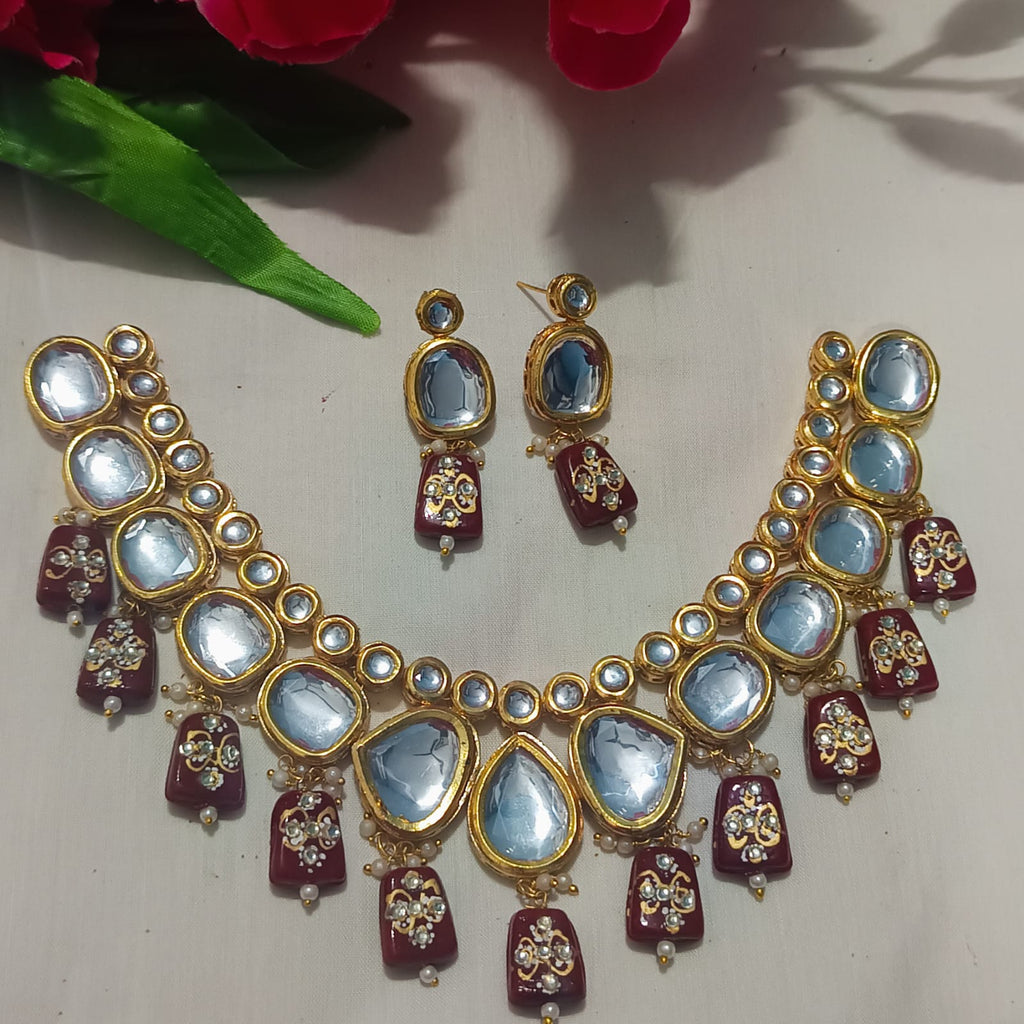 handcrafted meenakari kundan necklace set(entry level bridal necklace 3 lines)