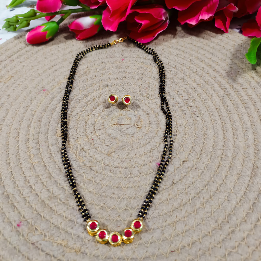 Red elegant meenakari kundan mangalsutra set
